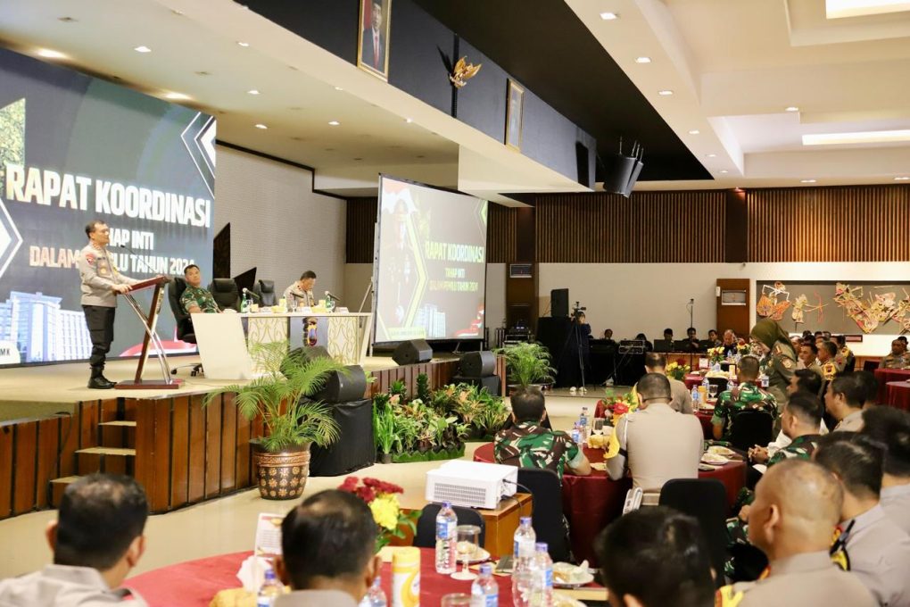 Rapat Koordinasi Tahap Inti Pemilihan Umum Tahun 2024 dalam rangka Cek, Ricek, Cross Chek dan Final Cek Pengamanan Pemilu 2024 di Hotel Griya Persada, Kabupaten Semarang, Jawa Tengah, Senin 5 Februari 2024. (Foto: dok. Polda Jateng)