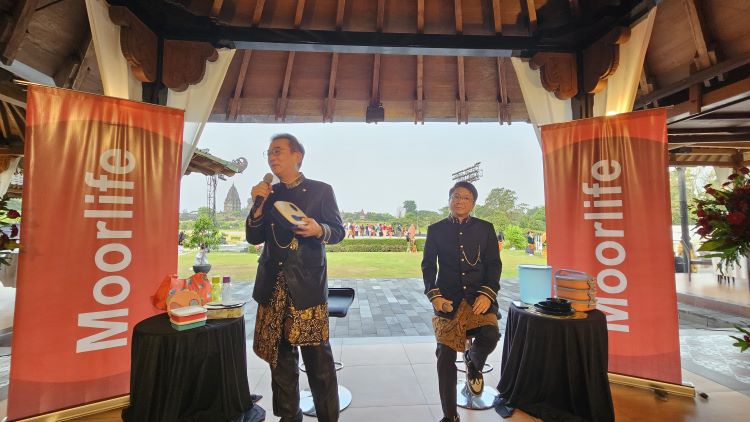 Founder dan President Moorlife, Hermanto Tanoko menghadiri Moorlife Jogja Champion Conference 2024 di Candi Prambanan Sleman, Senin (20/5).