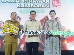 Pilihan BuSan Ki-Ka: Wali Kota Solo, Respati Ardi; Mendag, Budi Santoso; Executive Director, of Tokopedia & TikTok Shop Indonesia, Stephanie Susilo resmi melaunching Pilihan BuSan hadir di marketplace Tokopedia dan TikTok Shop di acara di acara inisiatif pemberdayaan UMKM #WaktunyaSTARt #JualanNyaman Spesial Perayaan Kolaborasi #BeliLokal di Swiss-Belhotel Solo, Jawa Tengah, Senin 21 September 2026. (Foto: Putri Sejati)
